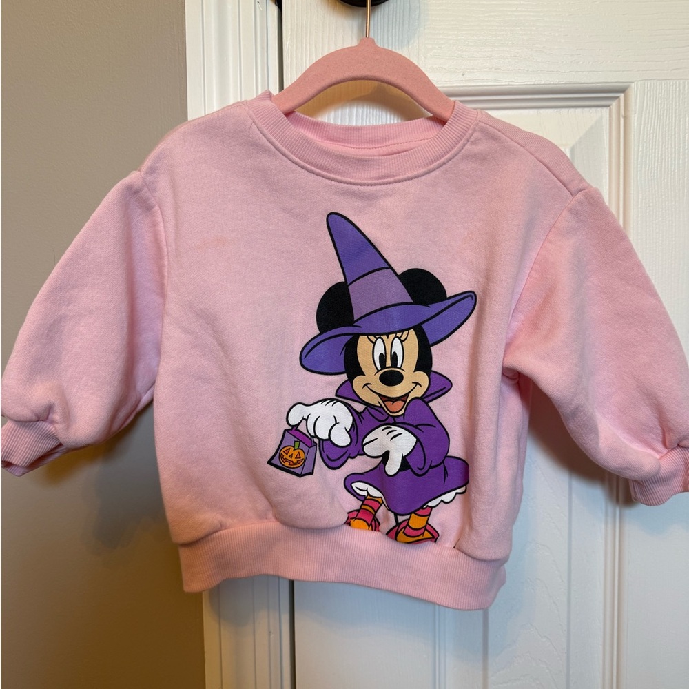 Old Navy Kids Pink Sweatshirt with Minnie Mouse in Purple Witch Outfit